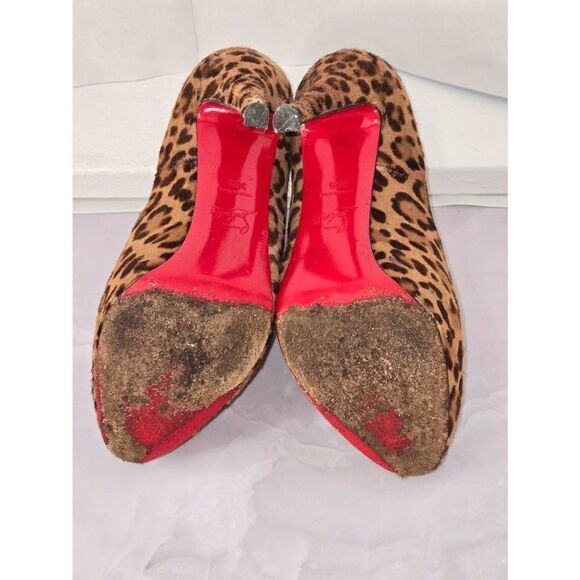 Christian Louboutin Women's Size 38.5 Leopard Calf Hair Platform Peep Heel - Picture 8 of 11